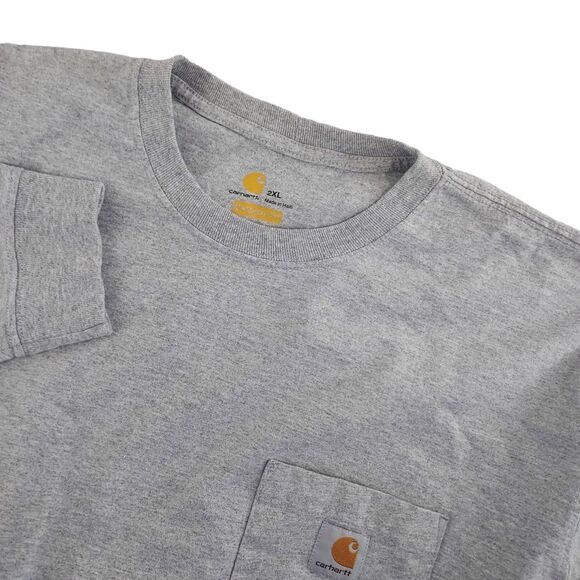 Carhartt Original Fit Mens 2XL XXL Gray Long Sleeve Crew‎ Neck Pocket T-Shirt - Picture 1 of 5